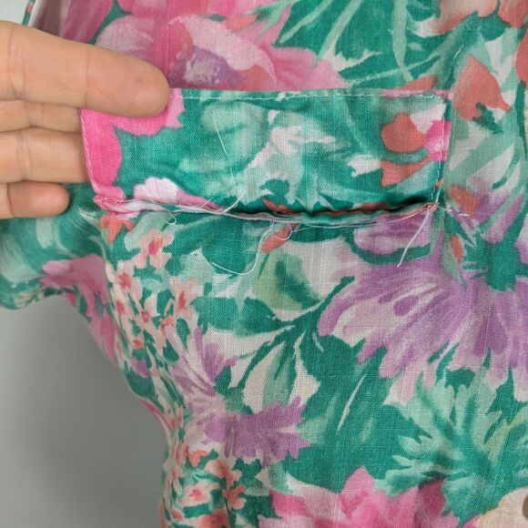 Vintage Midi Dress Fit Flare Floral 80s 90s Housewife Retro Pink Green Button 10 - Picture 10 of 16